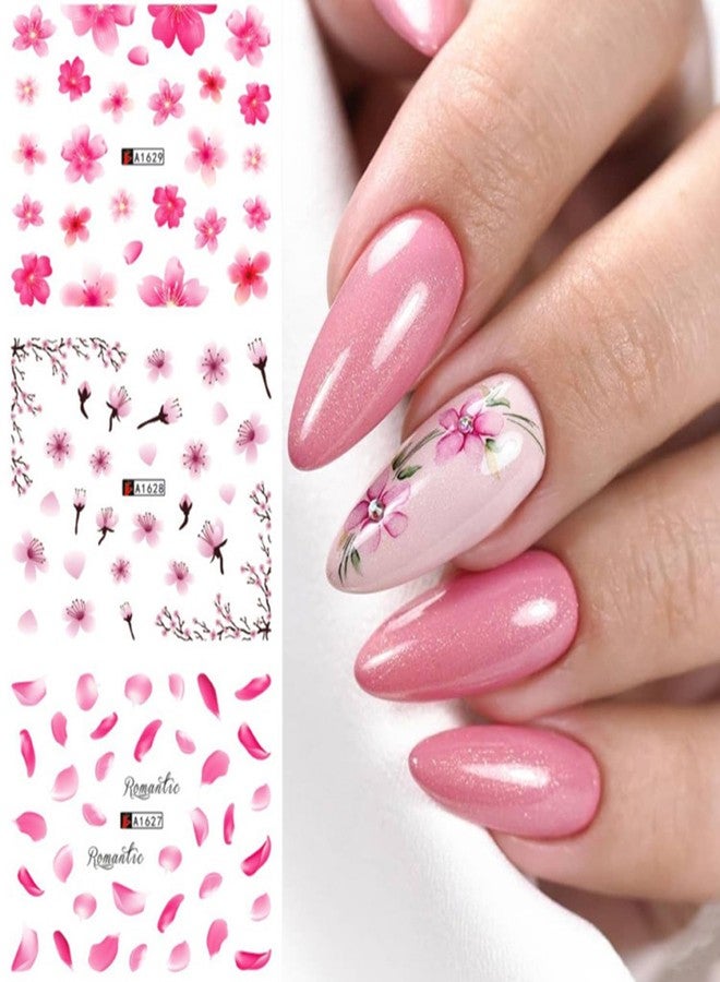 Vezocim Nail Art Stickers Decals, Holographic Cherry Blossoms Nail Water Transfer Decal Designs, Pink Flower Nail Sticker Acrylic Supplies for Women Girls Manicure Tips Decorations (A1621-1632) - Image 2